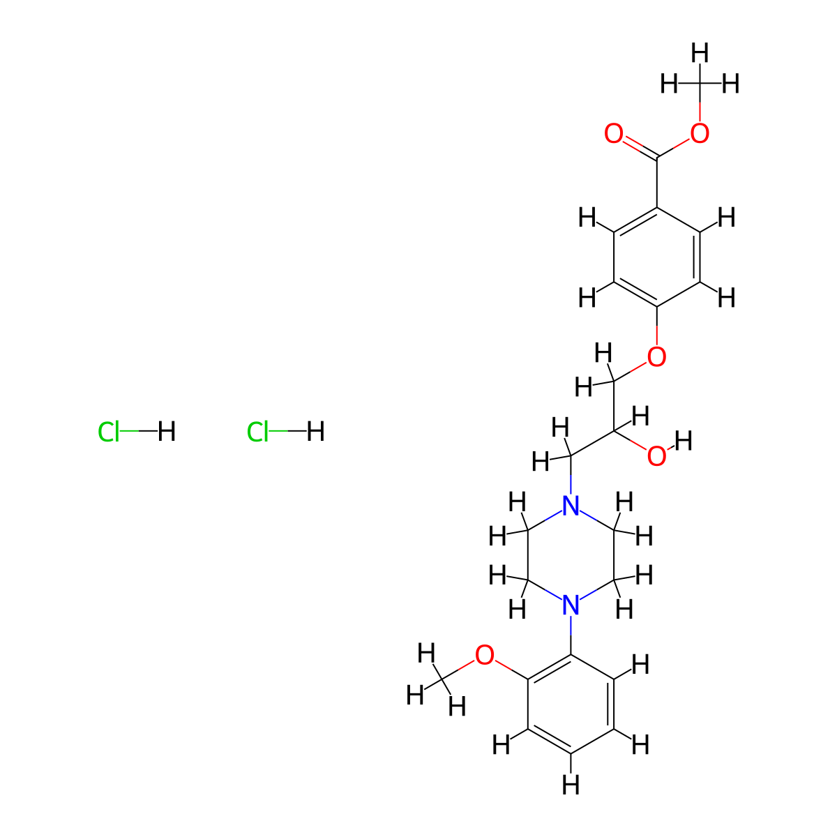 Methyl 4-{2-hydroxy-3-[4-(2-methoxyphenyl)piperazin-1-YL]propoxy}benzoate dihydrochloride molecular structure, CAS 1216406-30-2
