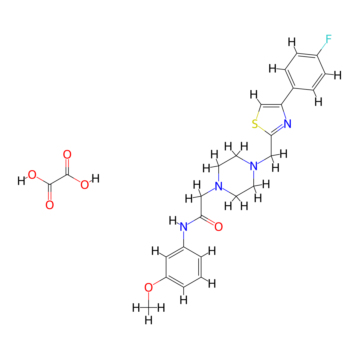 2-(4-((4-(4-fluorophenyl)thiazol-2-yl)methyl)piperazin-1-yl)-N-(3-methoxyphenyl)acetamide oxalate molecular structure, CAS 1216408-37-5