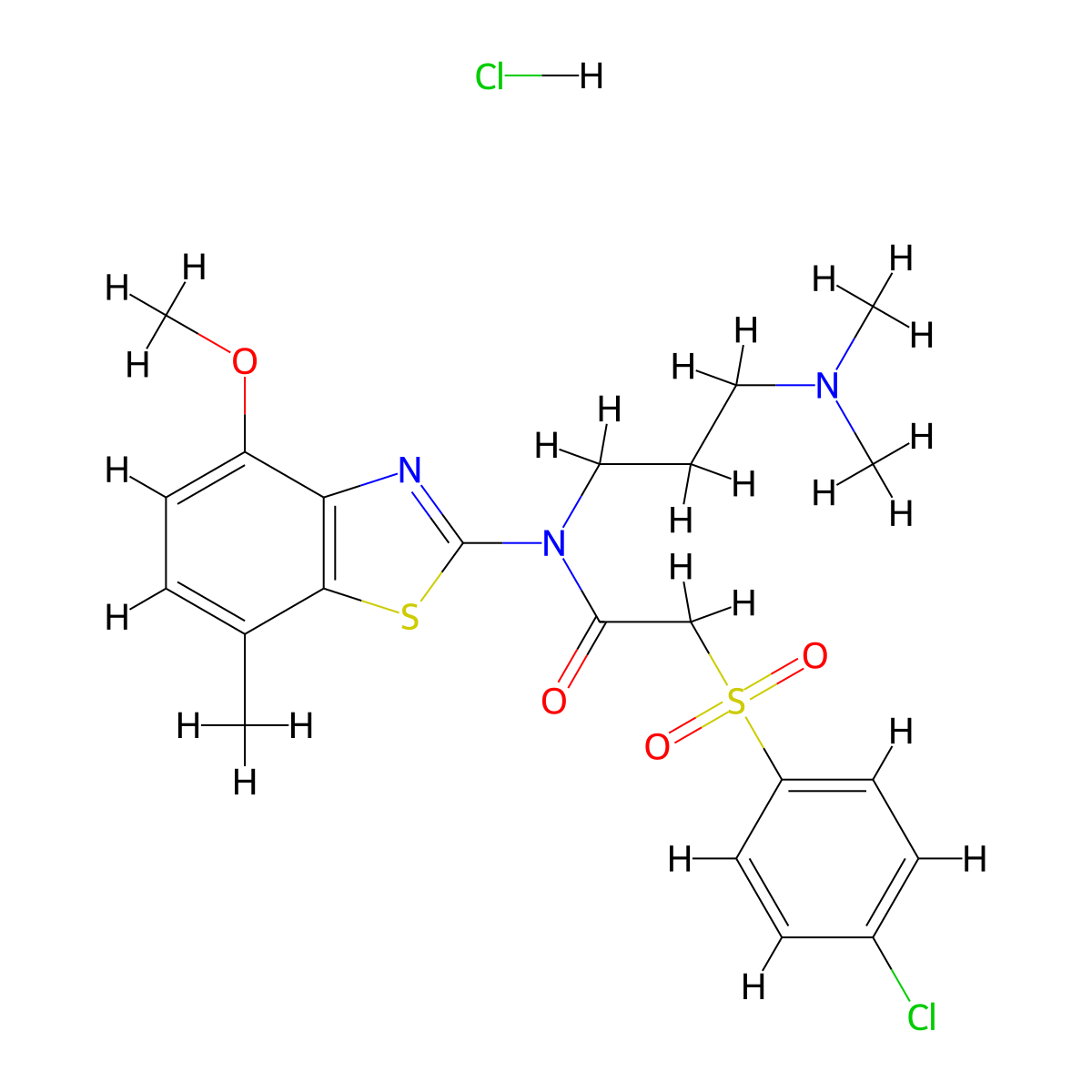 2-((4-chlorophenyl)sulfonyl)-N-(3-(dimethylamino)propyl)-N-(4-methoxy-7-methylbenzo[d]thiazol-2-yl)acetamide hydrochloride molecular structure, CAS 1216408-76-2
