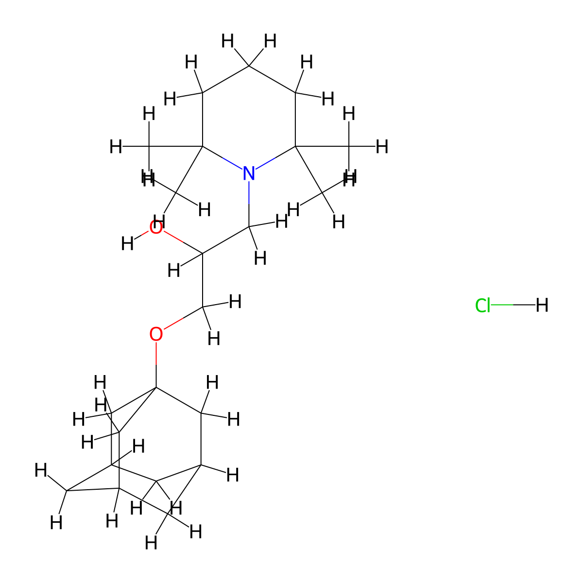 1-((3s,5s,7s)-Adamantan-1-yloxy)-3-(2,2,6,6-tetramethylpiperidin-1-yl)propan-2-ol hydrochloride molecular structure, CAS 1216409-97-0