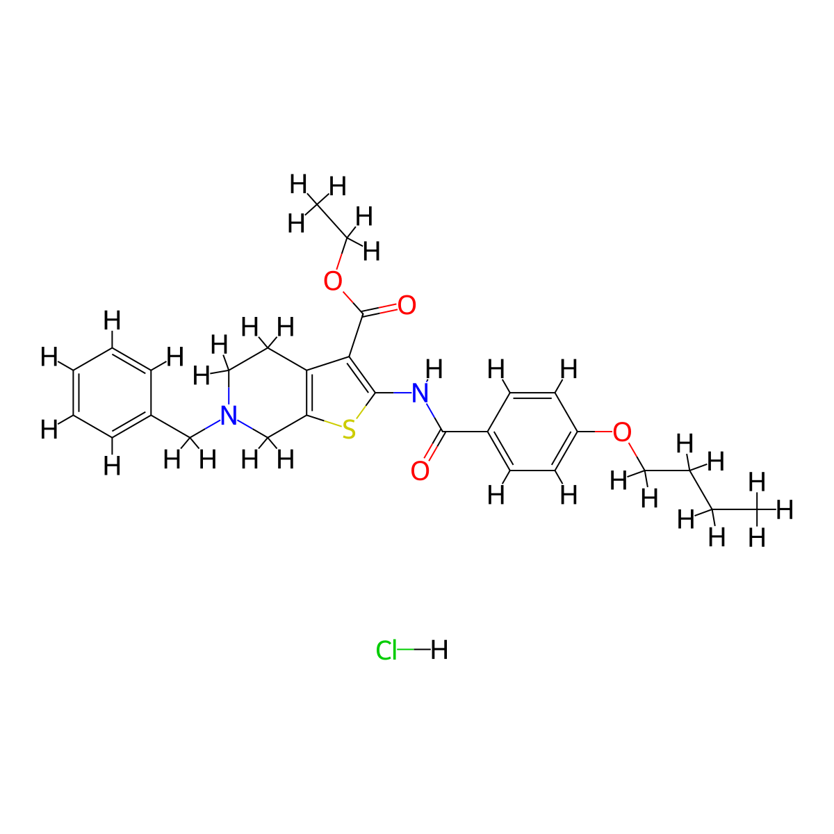 Ethyl 6-benzyl-2-(4-butoxybenzamido)-4,5,6,7-tetrahydrothieno[2,3-c]pyridine-3-carboxylate hydrochloride molecular structure, CAS 1216410-36-4