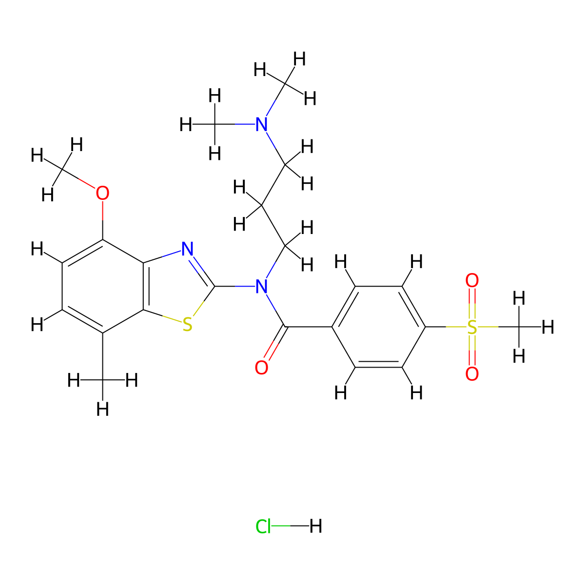 N-(3-(dimethylamino)propyl)-N-(4-methoxy-7-methylbenzo[d]thiazol-2-yl)-4-(methylsulfonyl)benzamide hydrochloride molecular structure, CAS 1216410-55-7