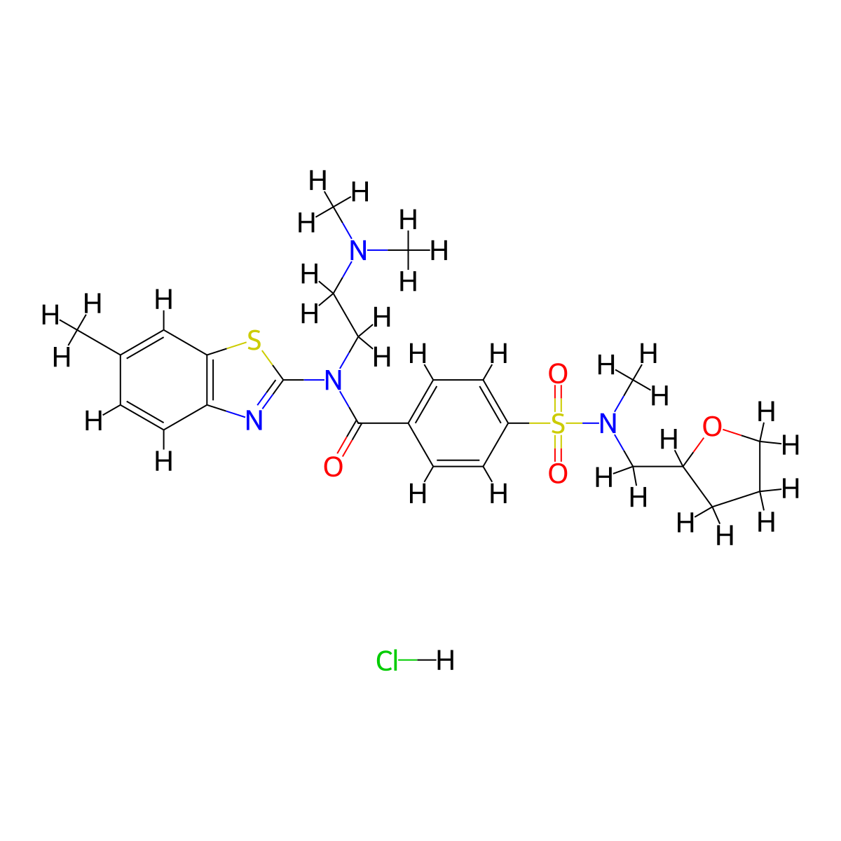 N-(2-(dimethylamino)ethyl)-4-(N-methyl-N-((tetrahydrofuran-2-yl)methyl)sulfamoyl)-N-(6-methylbenzo[d]thiazol-2-yl)benzamide hydrochloride molecular structure, CAS 1216411-82-3