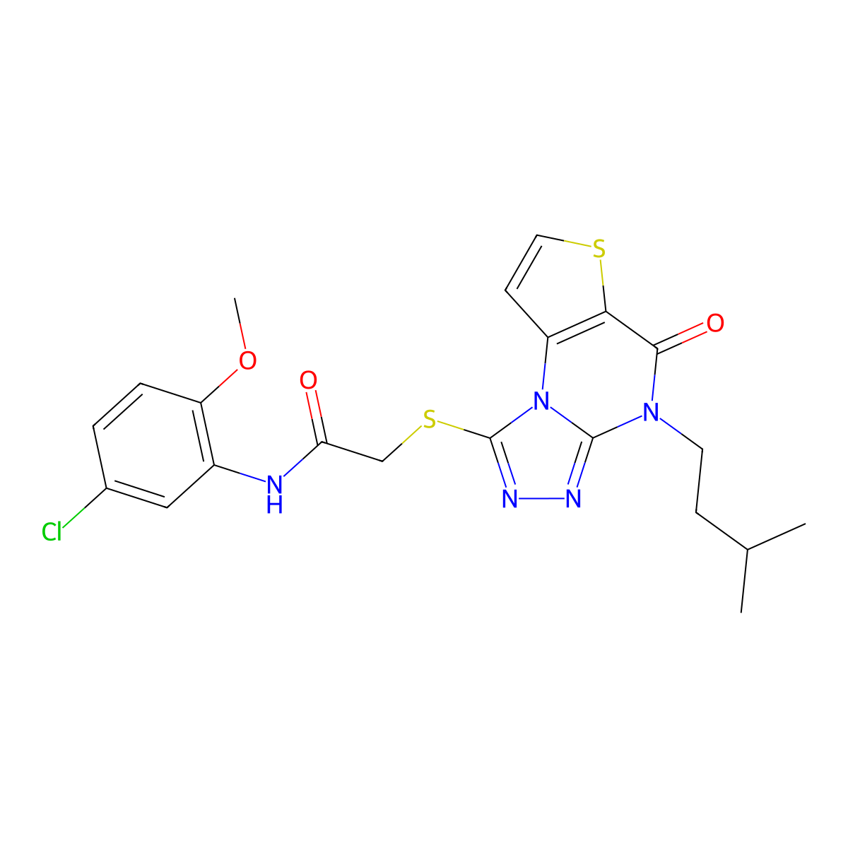 N-(5-chloro-2-methoxyphenyl)-2-((4-isopentyl-5-oxo-4,5-dihydrothieno[2,3-e][1,2,4]triazolo[4,3-a]pyrimidin-1-yl)thio)acetamide molecular structure, CAS 1216412-39-3