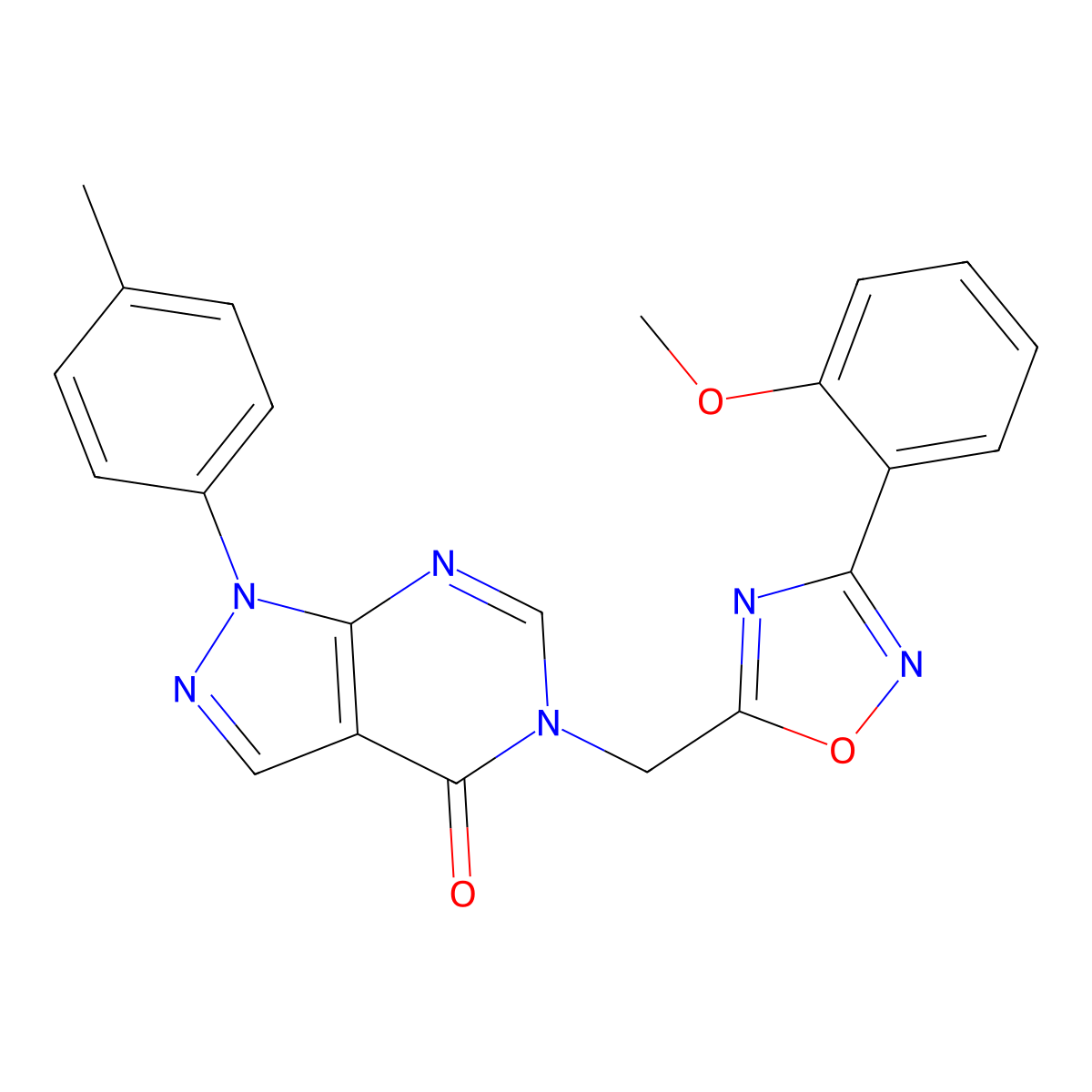 5-((3-(2-methoxyphenyl)-1,2,4-oxadiazol-5-yl)methyl)-1-(p-tolyl)-1H-pyrazolo[3,4-d]pyrimidin-4(5H)-one molecular structure, CAS 1216413-53-4