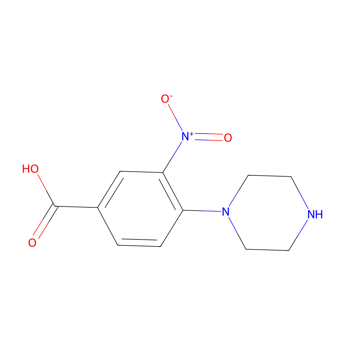 3-Nitro-4-(piperazin-1-yl)benzoic acid molecular structure, CAS 1216416-11-3