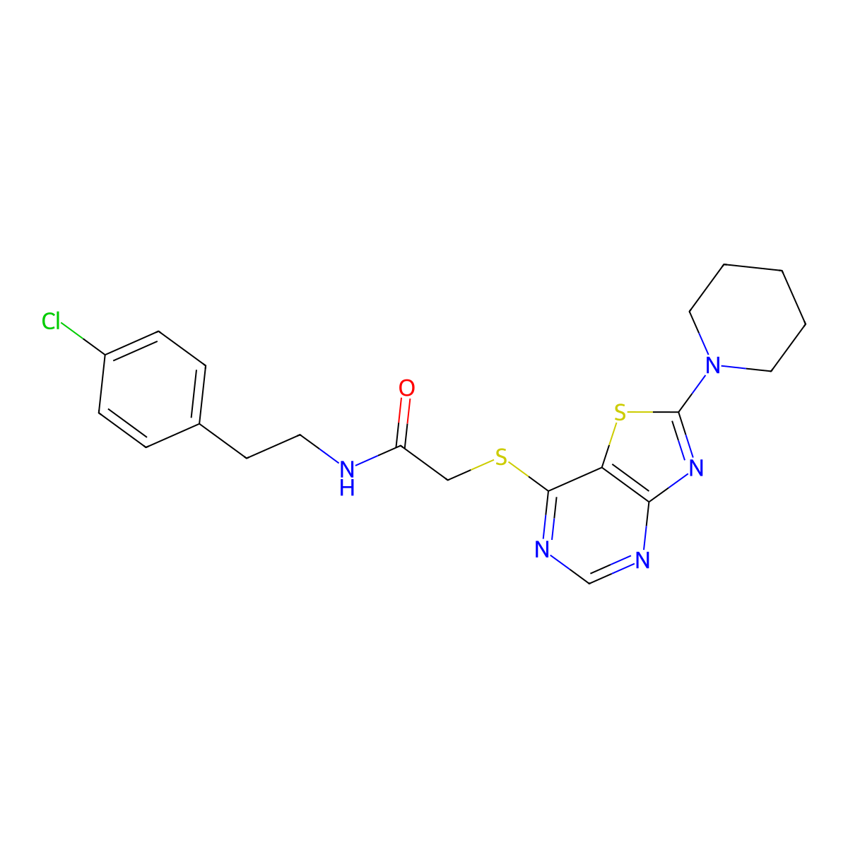 N-(4-chlorophenethyl)-2-((2-(piperidin-1-yl)thiazolo[4,5-d]pyrimidin-7-yl)thio)acetamide molecular structure, CAS 1216416-43-1