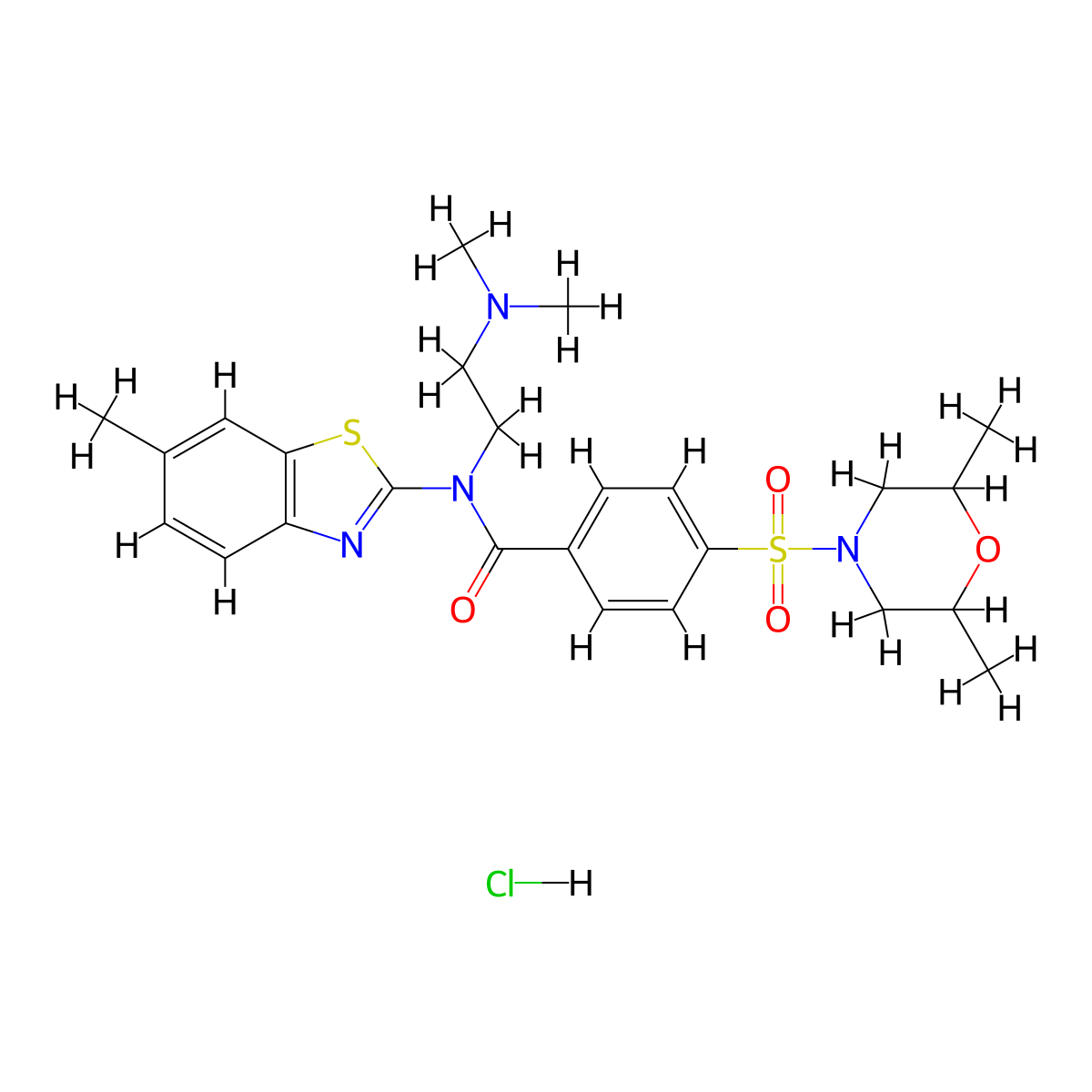 N-[2-(dimethylamino)ethyl]-4-[(2,6-dimethylmorpholin-4-yl)sulfonyl]-N-(6-methyl-1,3-benzothiazol-2-yl)benzamide hydrochloride molecular structure, CAS 1216418-03-9