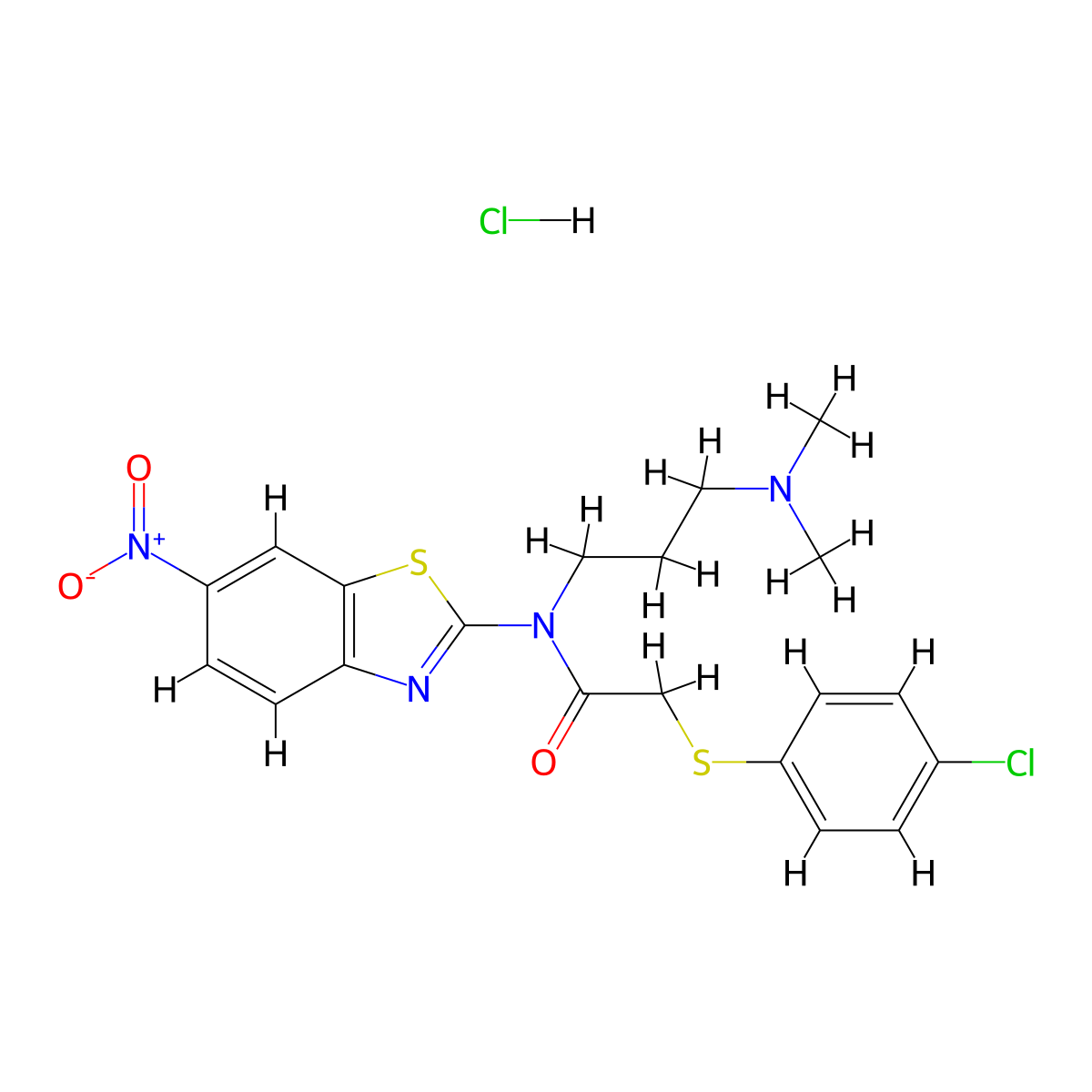 2-((4-chlorophenyl)thio)-N-(3-(dimethylamino)propyl)-N-(6-nitrobenzo[d]thiazol-2-yl)acetamide hydrochloride molecular structure, CAS 1216418-08-4