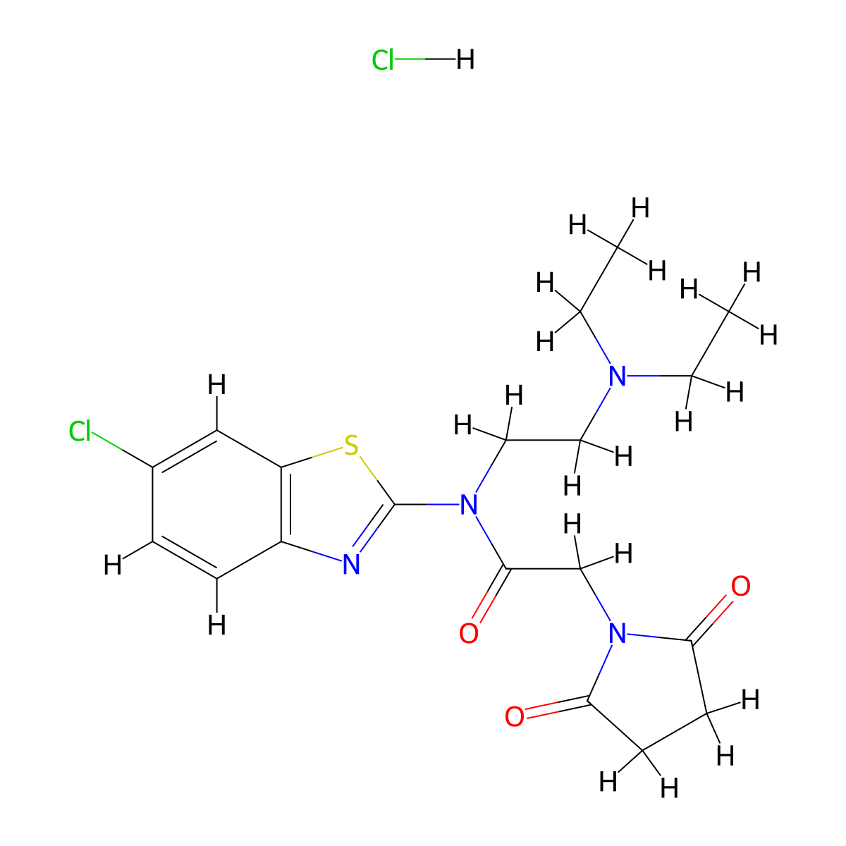 N-(6-chlorobenzo[d]thiazol-2-yl)-N-(2-(diethylamino)ethyl)-2-(2,5-dioxopyrrolidin-1-yl)acetamide hydrochloride molecular structure, CAS 1216418-40-4