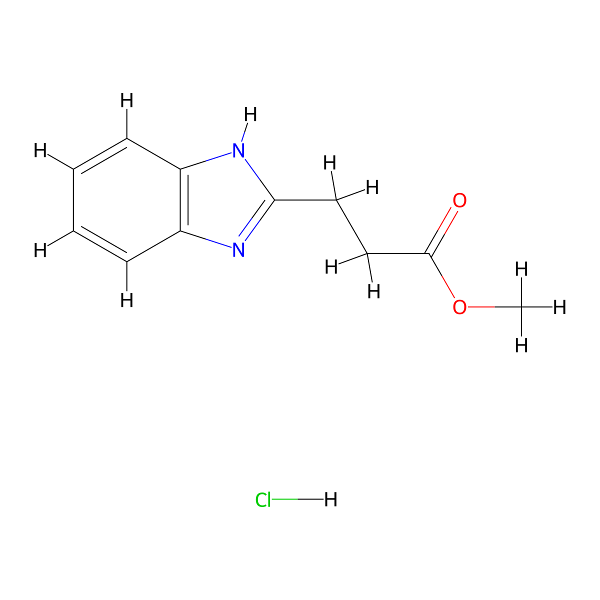 Methyl 3-(1H-benzo[d]imidazol-2-yl)propanoate hydrochloride molecular structure, CAS 1216419-78-1