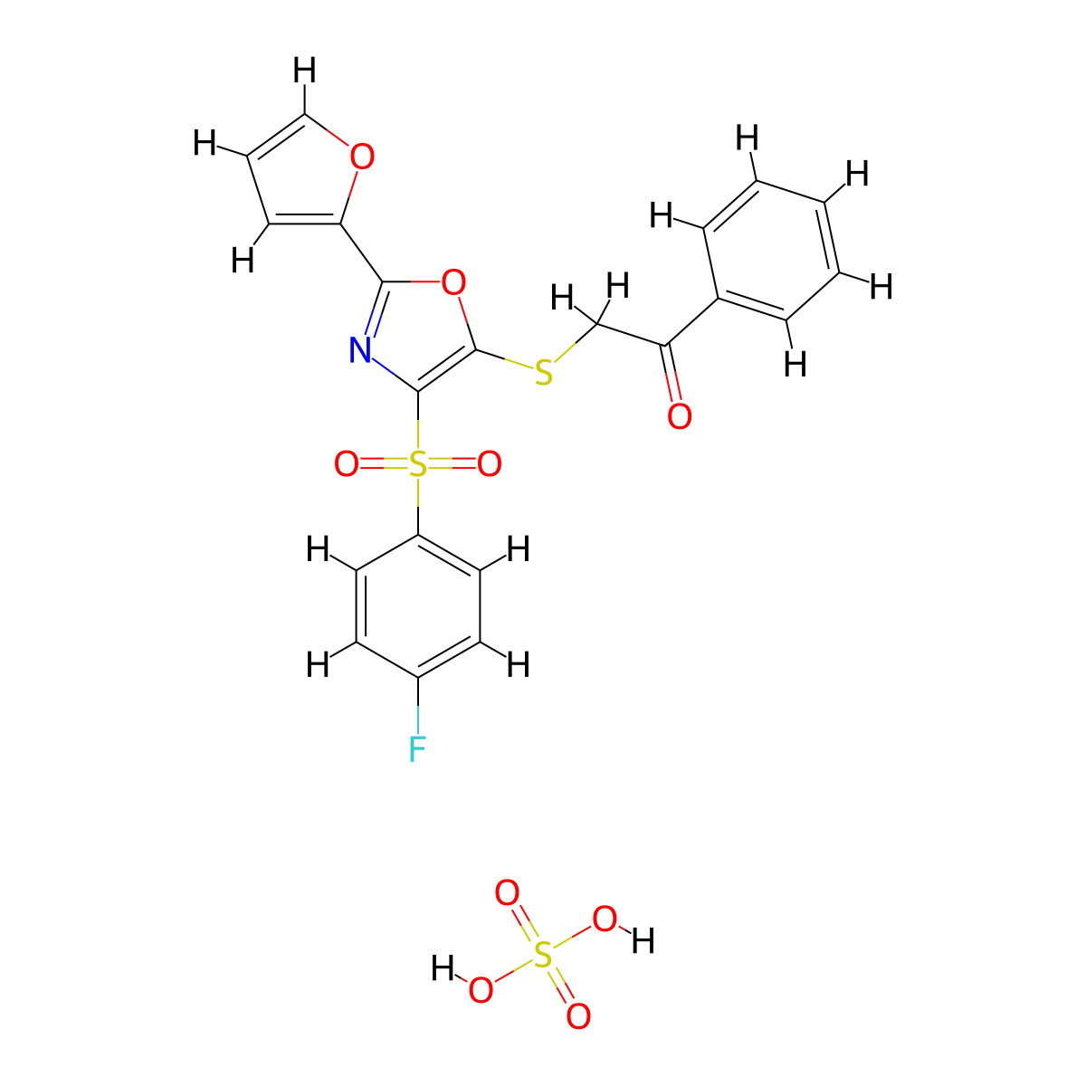 2-((4-((4-Fluorophenyl)sulfonyl)-2-(furan-2-yl)oxazol-5-yl)thio)-1-phenylethanone sulfate molecular structure, CAS 1216421-69-0