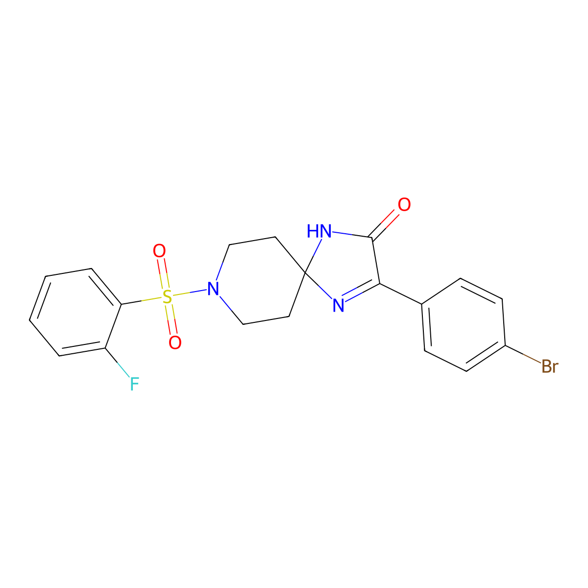 3-(4-Bromophenyl)-8-(2-fluorobenzenesulfonyl)-1,4,8-triazaspiro[4.5]dec-3-en-2-one molecular structure, CAS 1216423-04-9