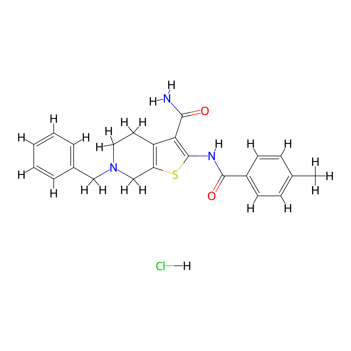 6-Benzyl-2-(4-methylbenzamido)-4,5,6,7-tetrahydrothieno[2,3-c]pyridine-3-carboxamide hydrochloride molecular structure, CAS 1216423-40-3