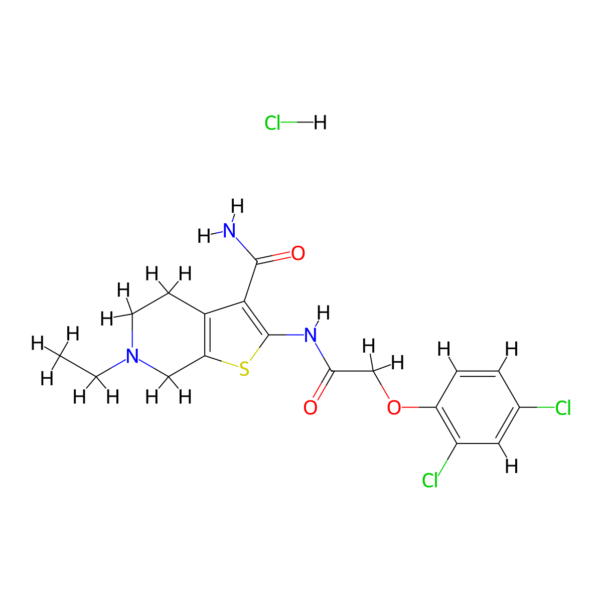 2-(2-(2,4-Dichlorophenoxy)acetamido)-6-ethyl-4,5,6,7-tetrahydrothieno[2,3-c]pyridine-3-carboxamide hydrochloride molecular structure, CAS 1216424-57-5