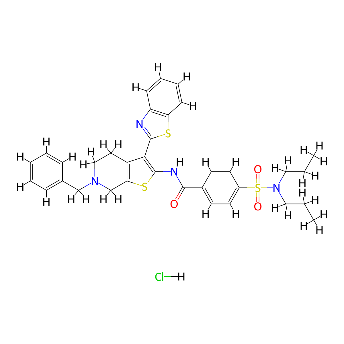 N-(3-(benzo[d]thiazol-2-yl)-6-benzyl-4,5,6,7-tetrahydrothieno[2,3-c]pyridin-2-yl)-4-(N,N-dipropylsulfamoyl)benzamide hydrochloride molecular structure, CAS 1216424-65-5