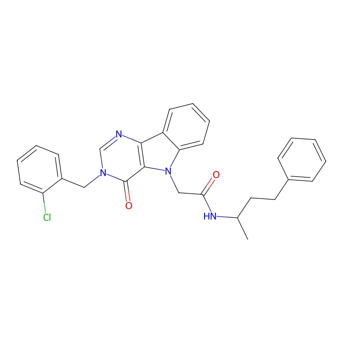 2-(3-(2-chlorobenzyl)-4-oxo-3H-pyrimido[5,4-b]indol-5(4H)-yl)-N-(4-phenylbutan-2-yl)acetamide molecular structure, CAS 1216426-84-4