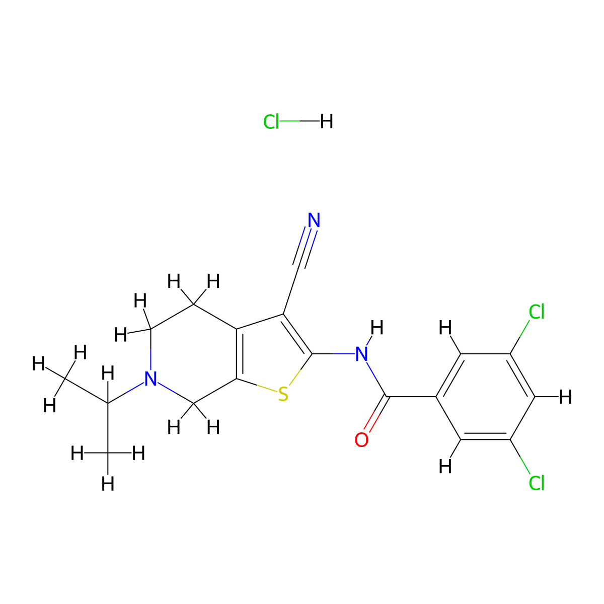 3,5-dichloro-N-(3-cyano-6-isopropyl-4,5,6,7-tetrahydrothieno[2,3-c]pyridin-2-yl)benzamide hydrochloride molecular structure, CAS 1216428-81-7