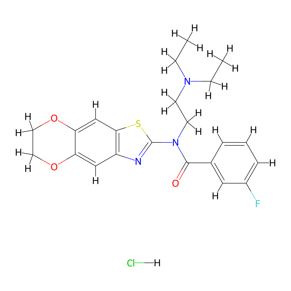 N-[2-(diethylamino)ethyl]-N-{10,13-dioxa-4-thia-6-azatricyclo[7.4.0.0^{3,7}]trideca-1,3(7),5,8-tetraen-5-yl}-3-fluorobenzamide hydrochloride molecular structure, CAS 1216428-97-5