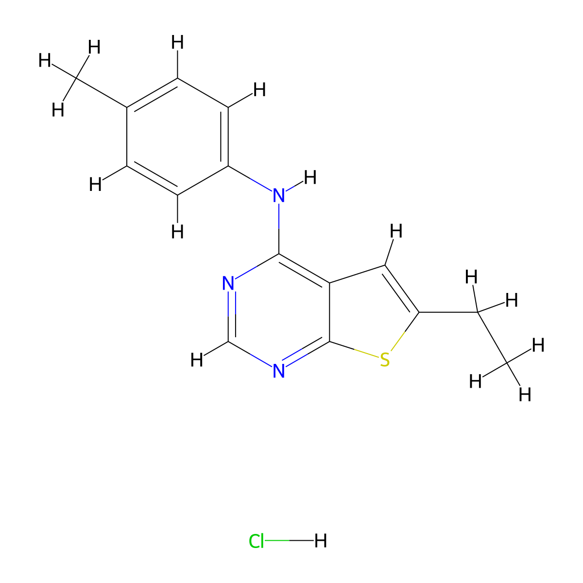 6-ethyl-N-(p-tolyl)thieno[2,3-d]pyrimidin-4-amine hydrochloride molecular structure, CAS 1216430-26-0
