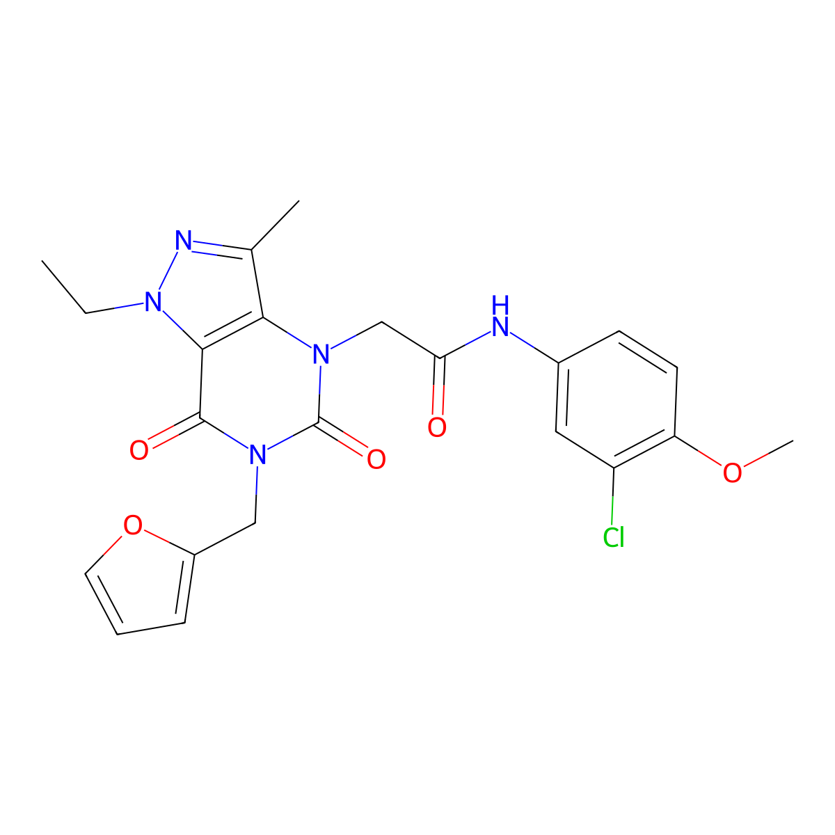 N-(3-chloro-4-methoxyphenyl)-2-(1-ethyl-6-(furan-2-ylmethyl)-3-methyl-5,7-dioxo-6,7-dihydro-1H-pyrazolo[4,3-d]pyrimidin-4(5H)-yl)acetamide molecular structure, CAS 1216430-45-3