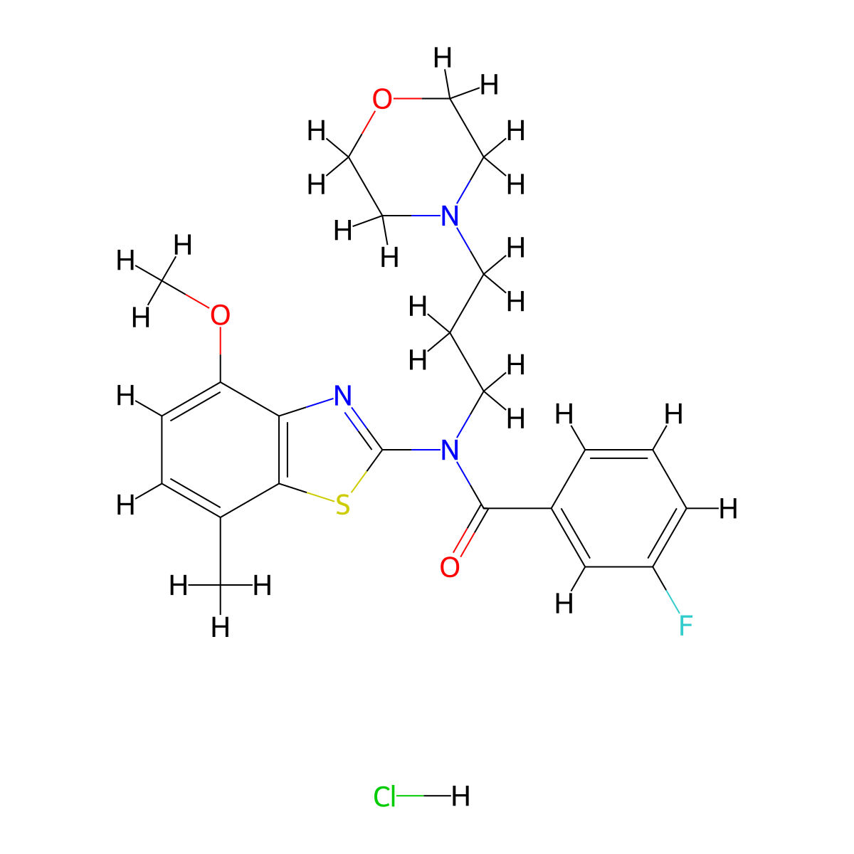 3-fluoro-N-(4-methoxy-7-methylbenzo[d]thiazol-2-yl)-N-(3-morpholinopropyl)benzamide hydrochloride molecular structure, CAS 1216430-70-4