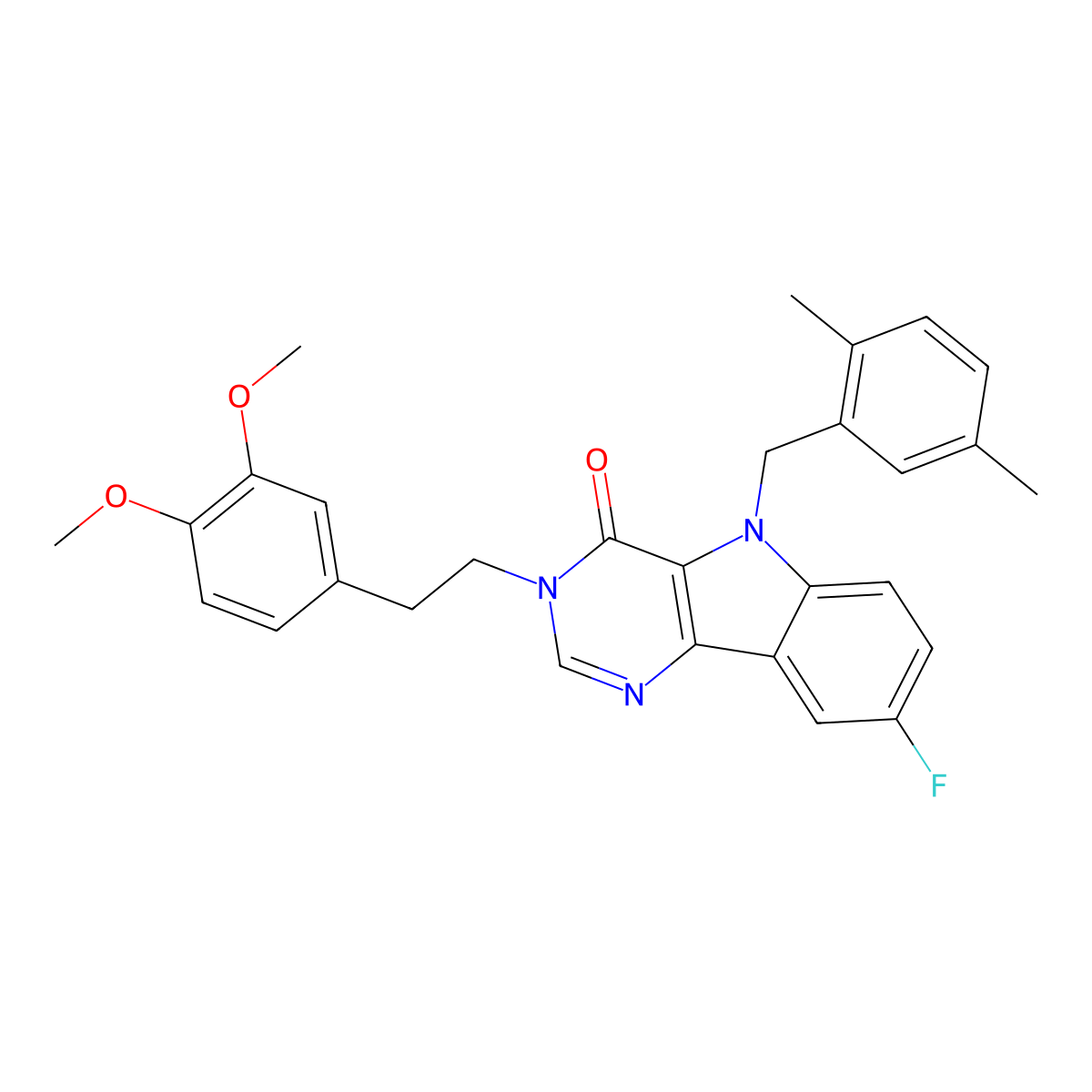 3-(3,4-dimethoxyphenethyl)-5-(2,5-dimethylbenzyl)-8-fluoro-3H-pyrimido[5,4-b]indol-4(5H)-one molecular structure, CAS 1216432-30-2