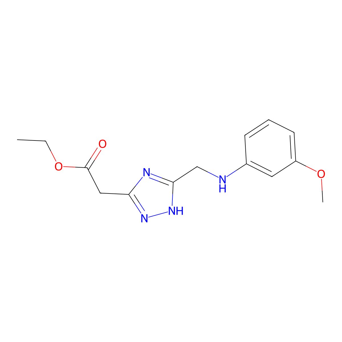 ethyl 2-(3-(((3-methoxyphenyl)amino)methyl)-1H-1,2,4-triazol-5-yl)acetate molecular structure, CAS 1216433-71-4