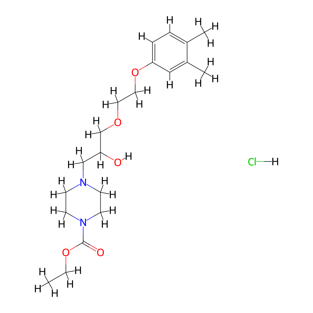 Ethyl 4-{3-[2-(3,4-dimethylphenoxy)ethoxy]-2-hydroxypropyl}piperazine-1-carboxylate hydrochloride molecular structure, CAS 1216434-45-5