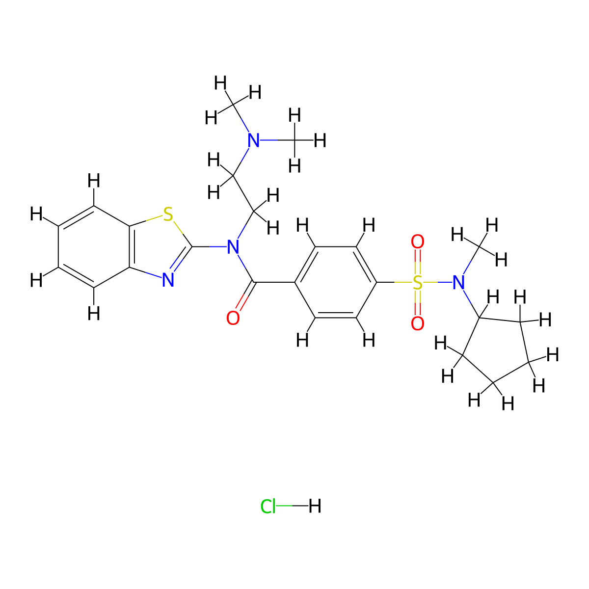 N-(benzo[d]thiazol-2-yl)-4-(N-cyclopentyl-N-methylsulfamoyl)-N-(2-(dimethylamino)ethyl)benzamide hydrochloride molecular structure, CAS 1216435-38-9