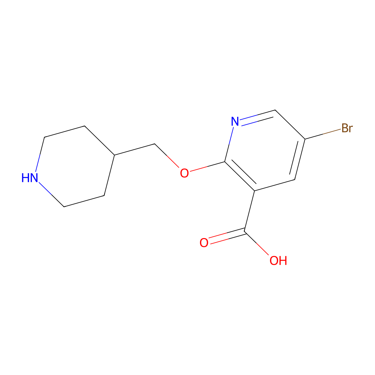 5-Bromo-2-(piperidin-4-ylmethoxy)nicotinic acid molecular structure, CAS 1216435-59-4