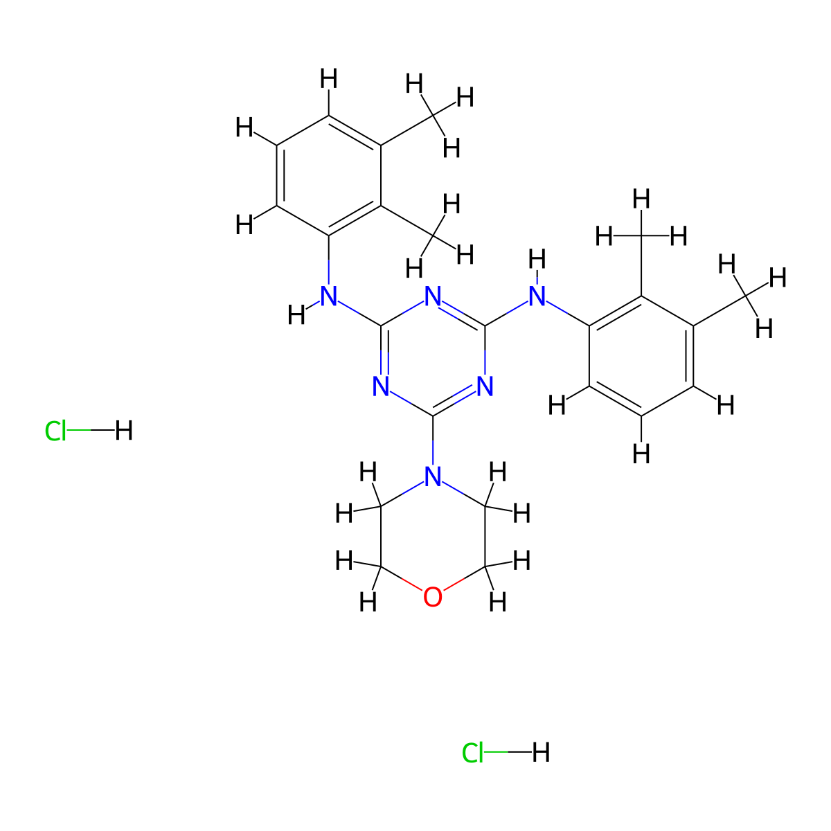 N2,N4-bis(2,3-dimethylphenyl)-6-morpholino-1,3,5-triazine-2,4-diamine dihydrochloride molecular structure, CAS 1216436-29-1