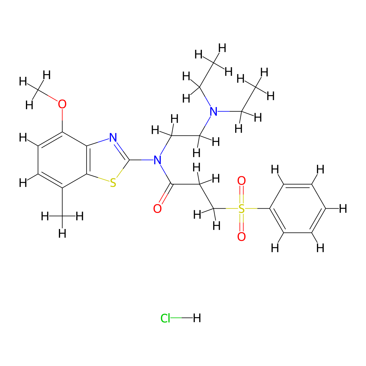 N-(2-(diethylamino)ethyl)-N-(4-methoxy-7-methylbenzo[d]thiazol-2-yl)-3-(phenylsulfonyl)propanamide hydrochloride molecular structure, CAS 1216438-23-1