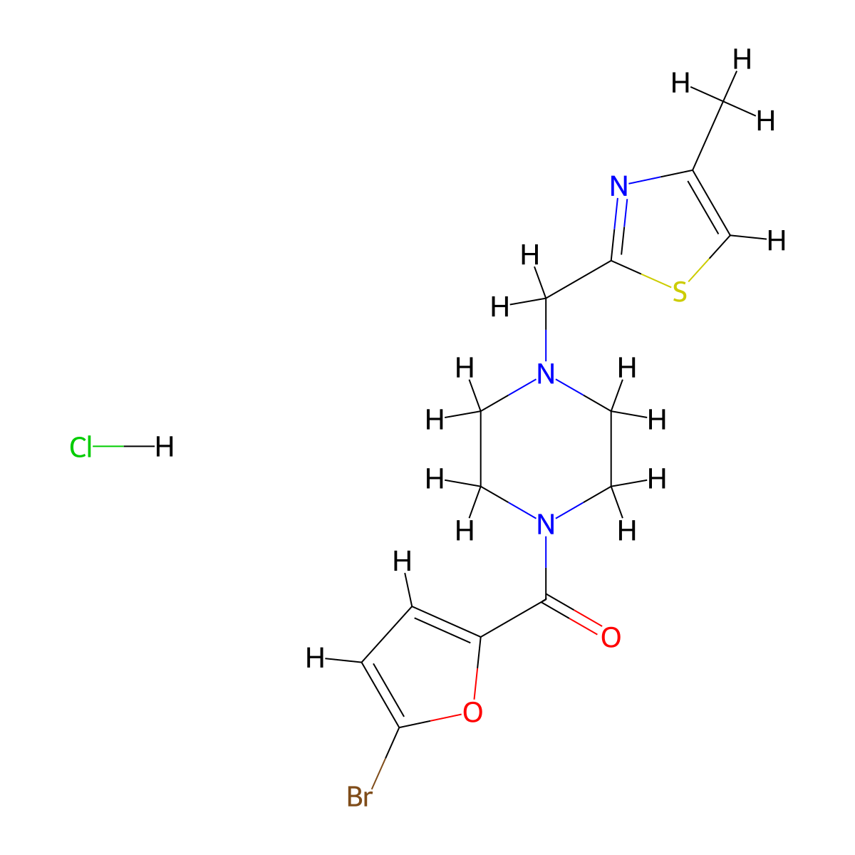 (5-Bromofuran-2-yl)(4-((4-methylthiazol-2-yl)methyl)piperazin-1-yl)methanone hydrochloride molecular structure, CAS 1216439-85-8