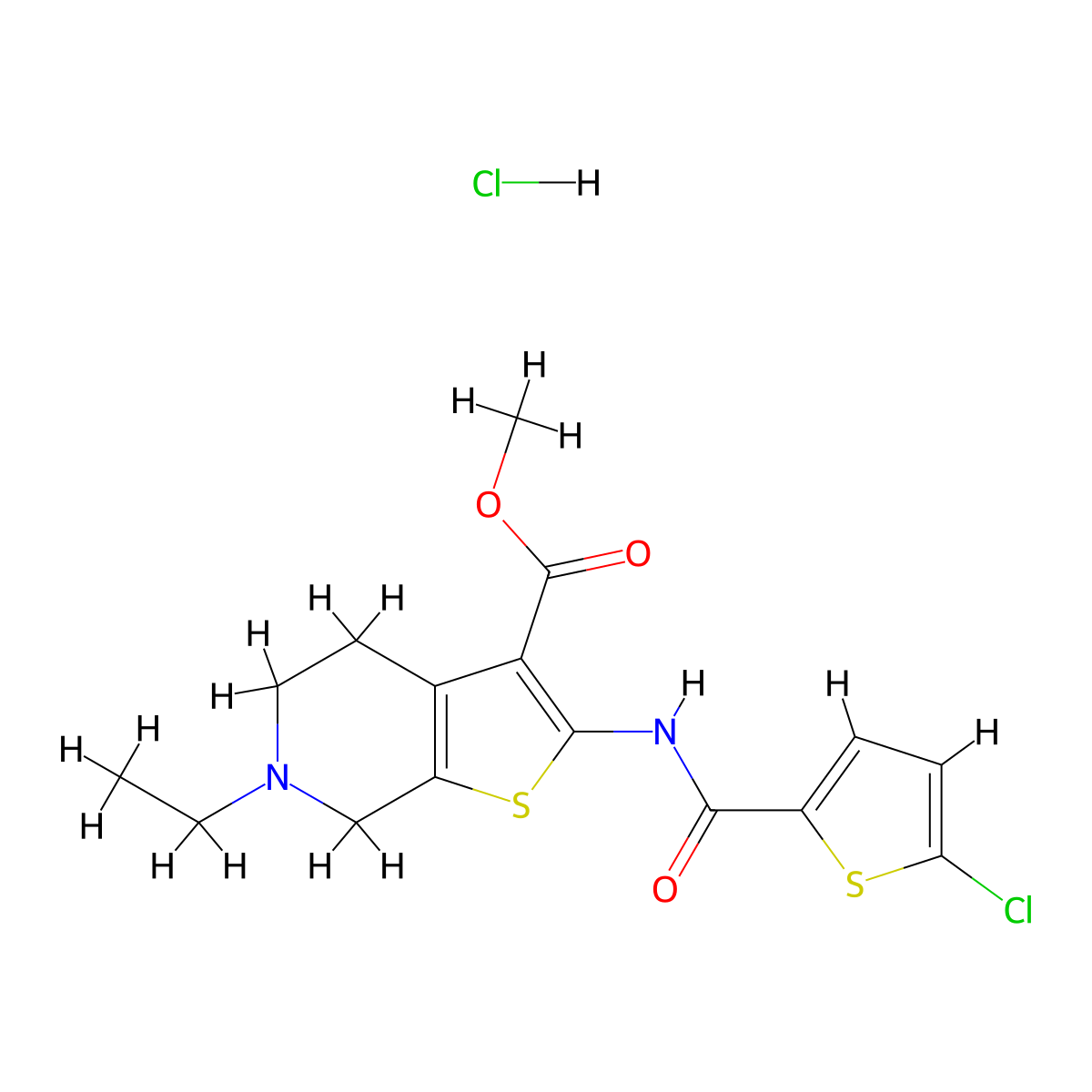 Methyl 2-(5-chlorothiophene-2-carboxamido)-6-ethyl-4,5,6,7-tetrahydrothieno[2,3-c]pyridine-3-carboxylate hydrochloride molecular structure, CAS 1216443-62-7