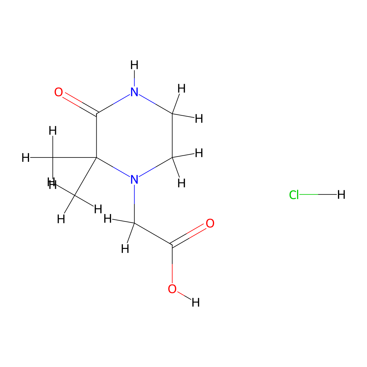 (2,2-Dimethyl-3-oxo-1-piperazinyl)acetic acid hydrochloride molecular structure, CAS 1216443-97-8