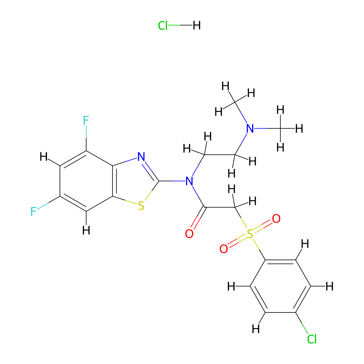 2-((4-chlorophenyl)sulfonyl)-N-(4,6-difluorobenzo[d]thiazol-2-yl)-N-(2-(dimethylamino)ethyl)acetamide hydrochloride molecular structure, CAS 1216445-85-0