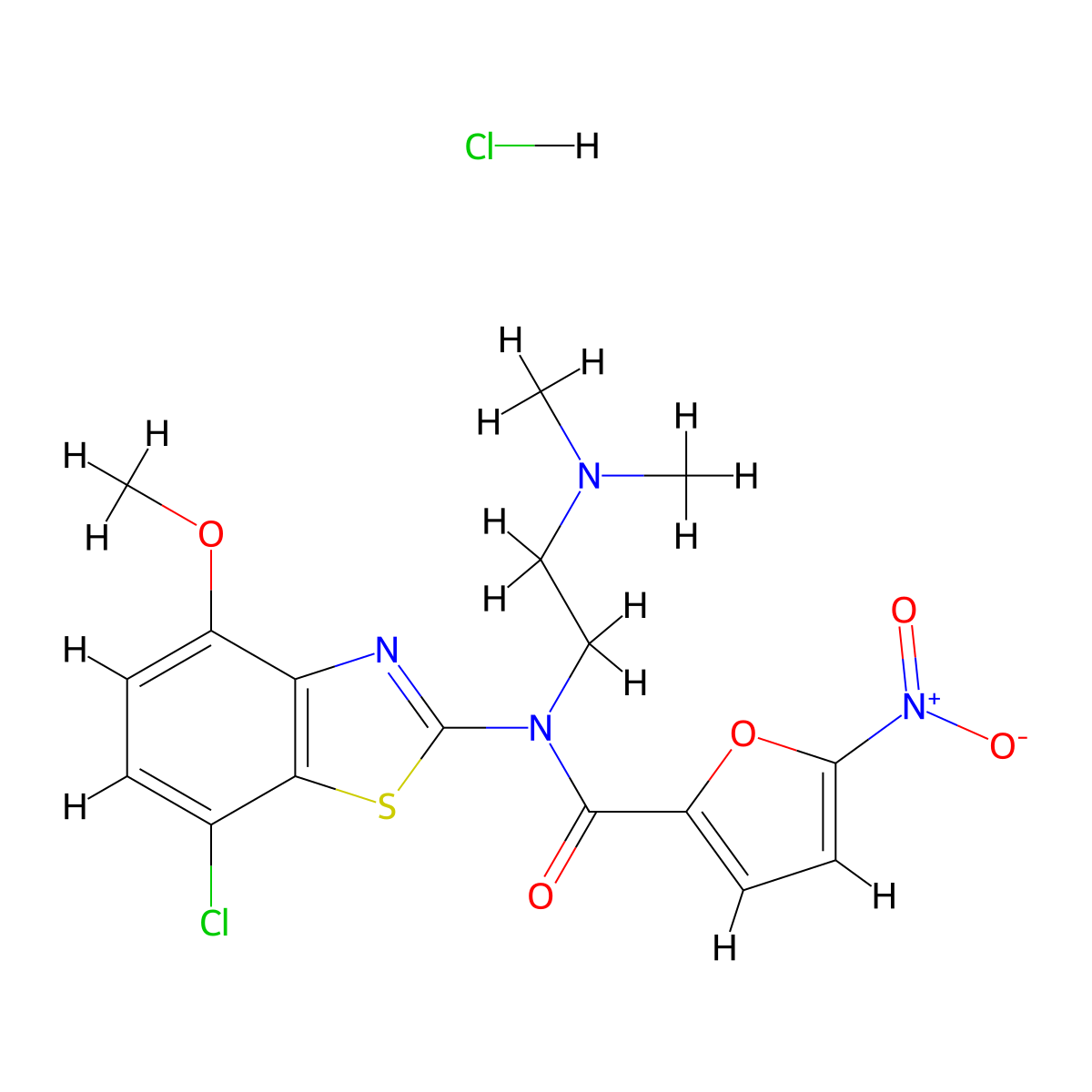 N-(7-chloro-4-methoxybenzo[d]thiazol-2-yl)-N-(2-(dimethylamino)ethyl)-5-nitrofuran-2-carboxamide hydrochloride molecular structure, CAS 1216445-96-3