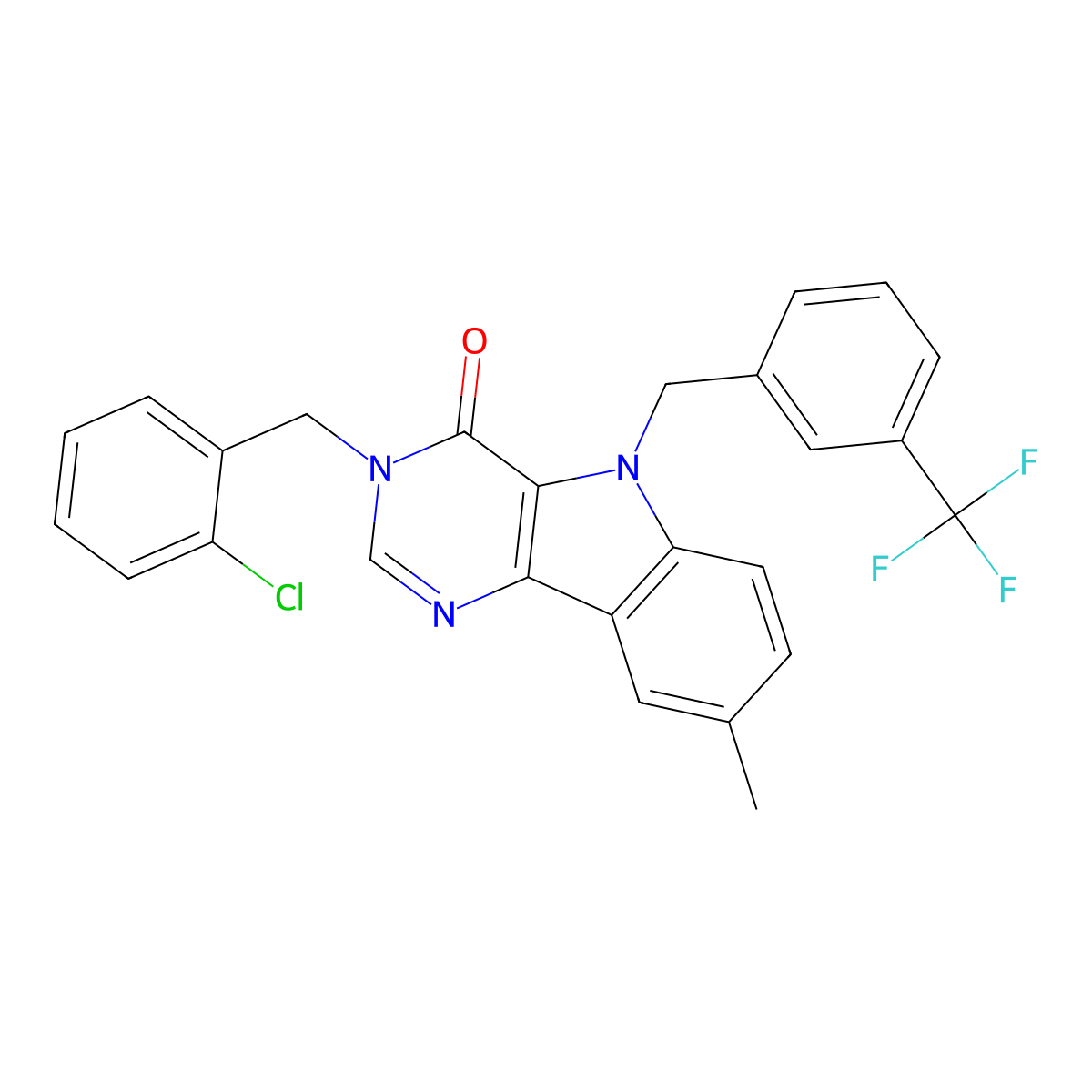 3-(2-chlorobenzyl)-8-methyl-5-(3-(trifluoromethyl)benzyl)-3H-pyrimido[5,4-b]indol-4(5H)-one molecular structure, CAS 1216446-47-7