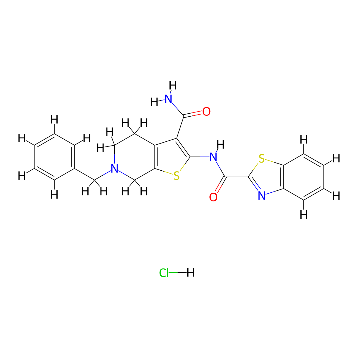 N-(6-benzyl-3-carbamoyl-4,5,6,7-tetrahydrothieno[2,3-c]pyridin-2-yl)benzo[d]thiazole-2-carboxamide hydrochloride molecular structure, CAS 1216447-40-3