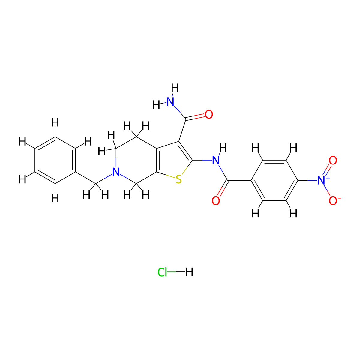 6-Benzyl-2-(4-nitrobenzamido)-4,5,6,7-tetrahydrothieno[2,3-c]pyridine-3-carboxamide hydrochloride molecular structure, CAS 1216447-45-8