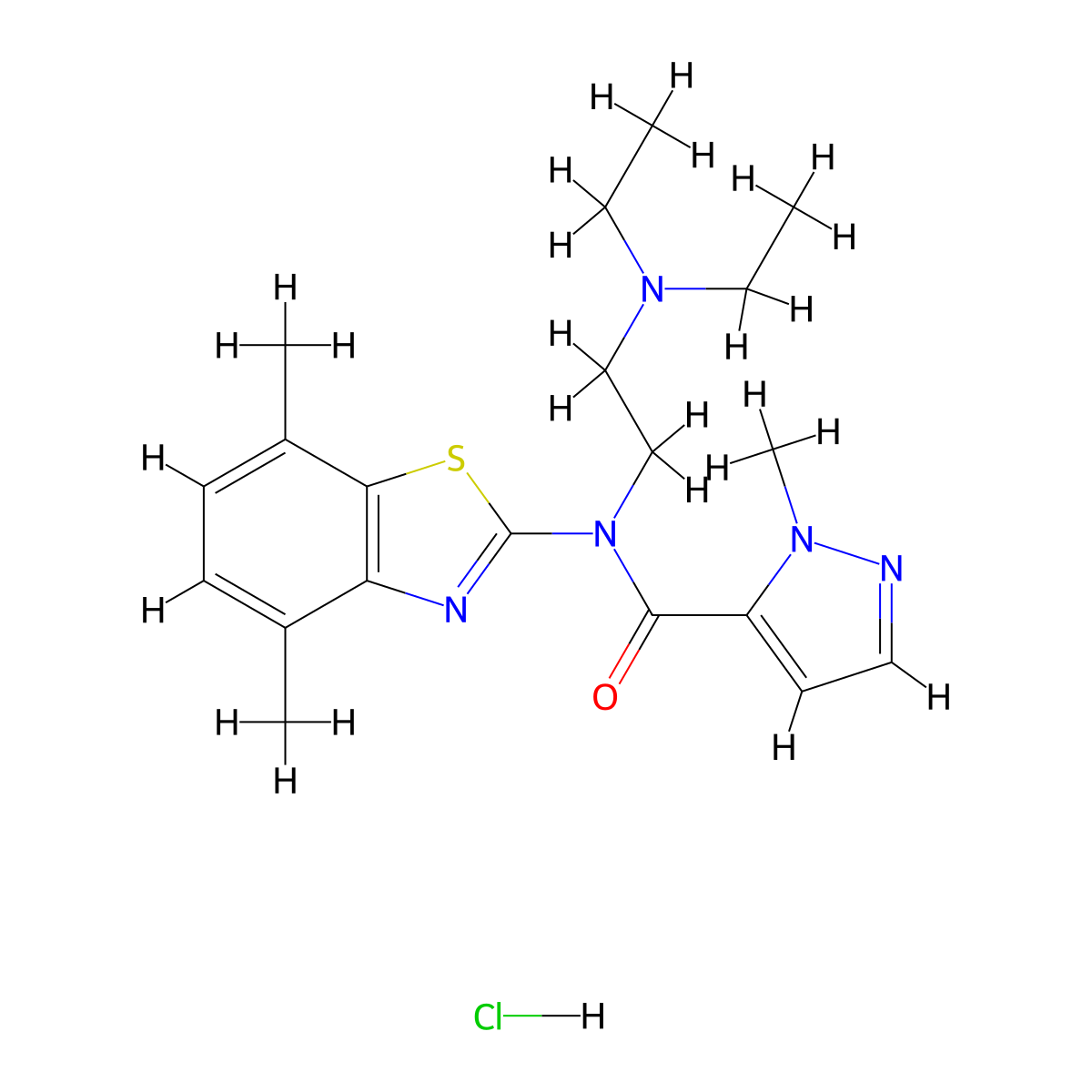 N-(2-(diethylamino)ethyl)-N-(4,7-dimethylbenzo[d]thiazol-2-yl)-1-methyl-1H-pyrazole-5-carboxamide hydrochloride molecular structure, CAS 1216447-51-6