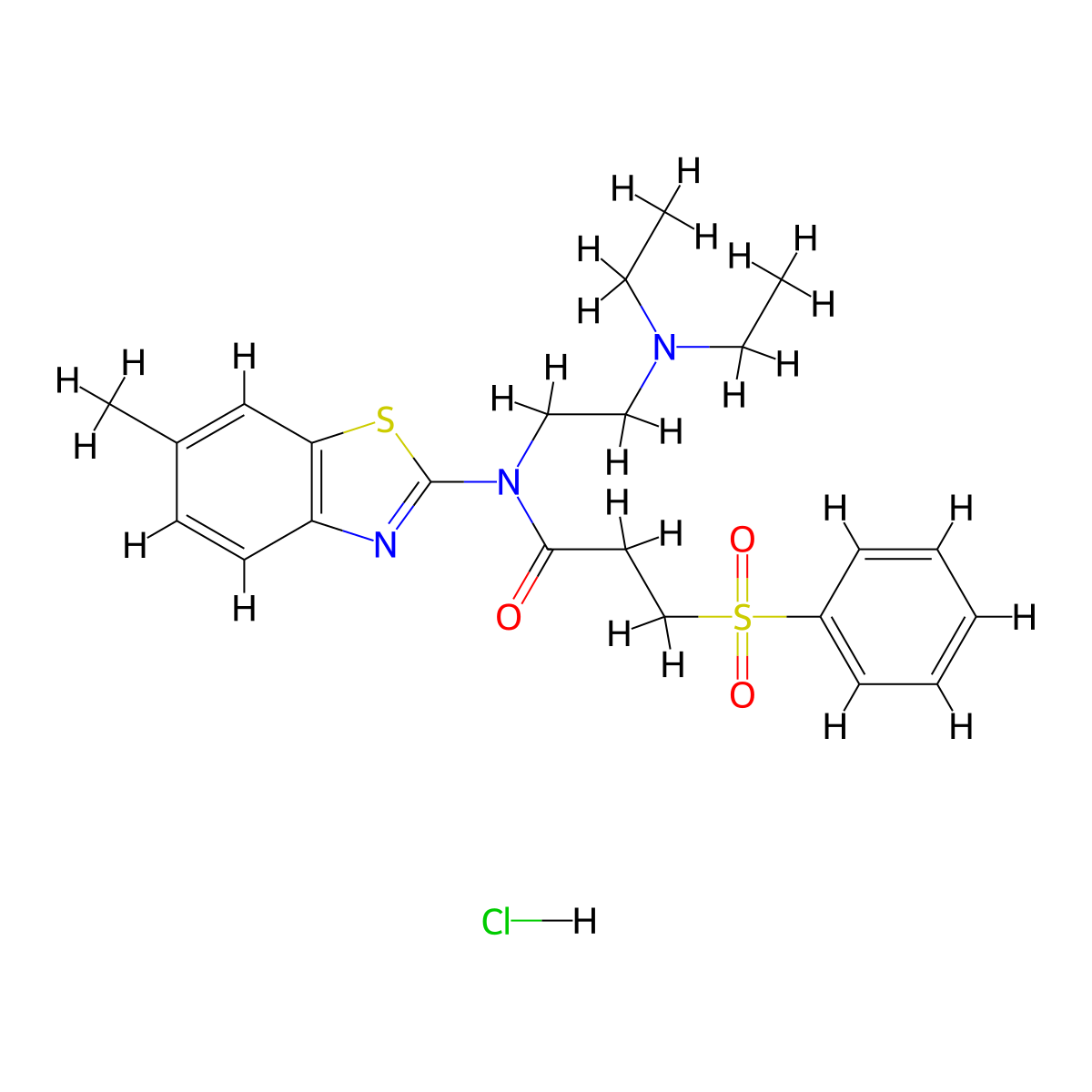 N-(2-(diethylamino)ethyl)-N-(6-methylbenzo[d]thiazol-2-yl)-3-(phenylsulfonyl)propanamide hydrochloride molecular structure, CAS 1216449-17-0