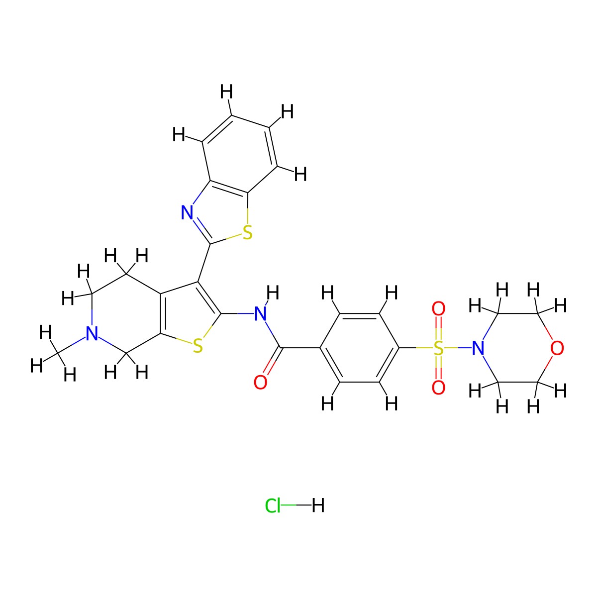 N-(3-(benzo[d]thiazol-2-yl)-6-methyl-4,5,6,7-tetrahydrothieno[2,3-c]pyridin-2-yl)-4-(morpholinosulfonyl)benzamide hydrochloride molecular structure, CAS 1216450-70-2