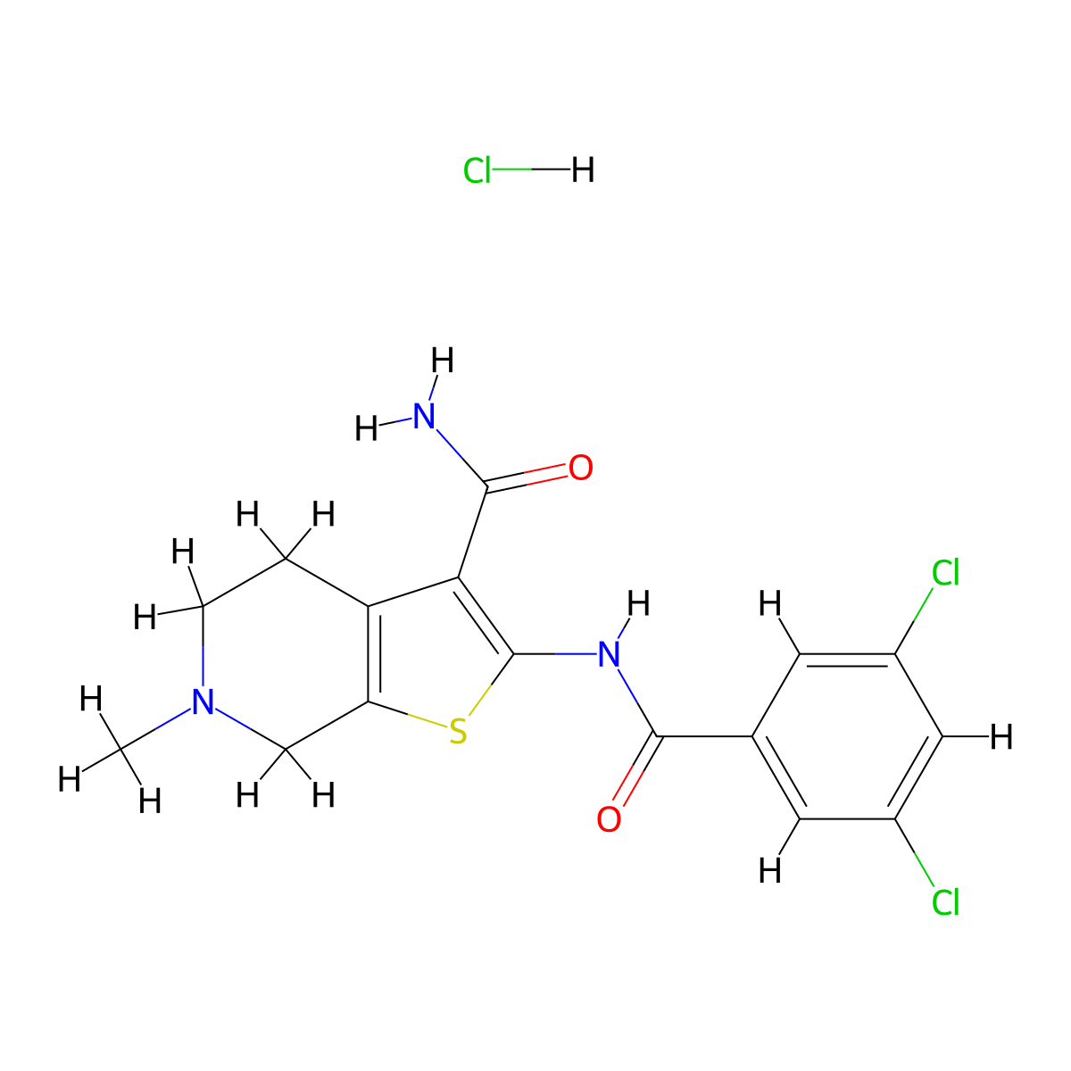 2-(3,5-Dichlorobenzamido)-6-methyl-4,5,6,7-tetrahydrothieno[2,3-c]pyridine-3-carboxamide hydrochloride molecular structure, CAS 1216451-00-1