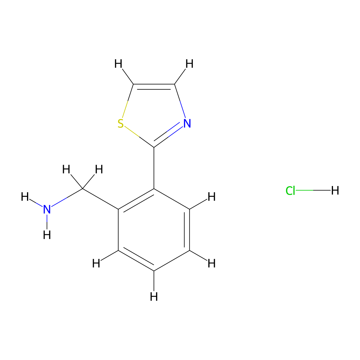 [2-(1,3-Thiazol-2-yl)phenyl]methanamine hydrochloride molecular structure, CAS 1216451-39-6