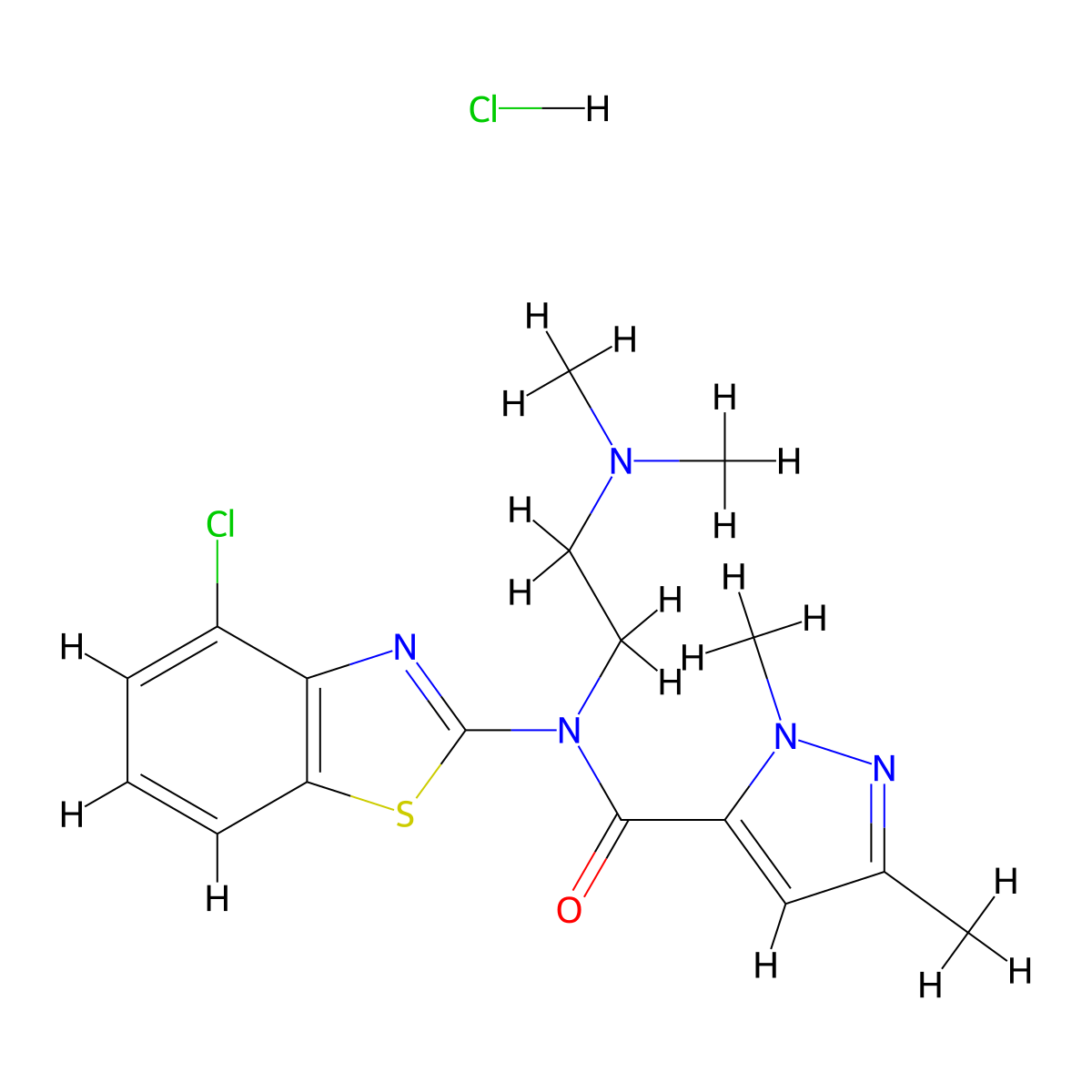 N-(4-chlorobenzo[d]thiazol-2-yl)-N-(2-(dimethylamino)ethyl)-1,3-dimethyl-1H-pyrazole-5-carboxamide hydrochloride molecular structure, CAS 1216452-32-2