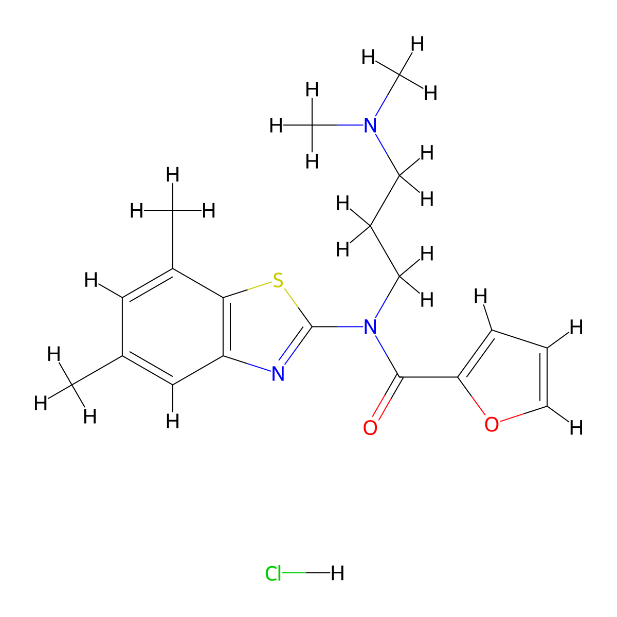 N-(3-(dimethylamino)propyl)-N-(5,7-dimethylbenzo[d]thiazol-2-yl)furan-2-carboxamide hydrochloride molecular structure, CAS 1216452-67-3