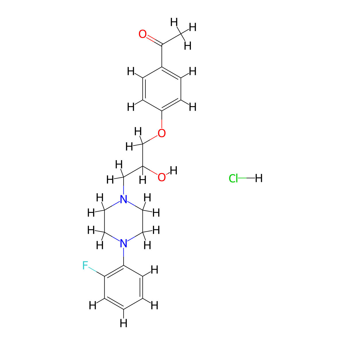 1-(4-(3-(4-(2-Fluorophenyl)piperazin-1-yl)-2-hydroxypropoxy)phenyl)ethanone hydrochloride molecular structure, CAS 1216452-70-8