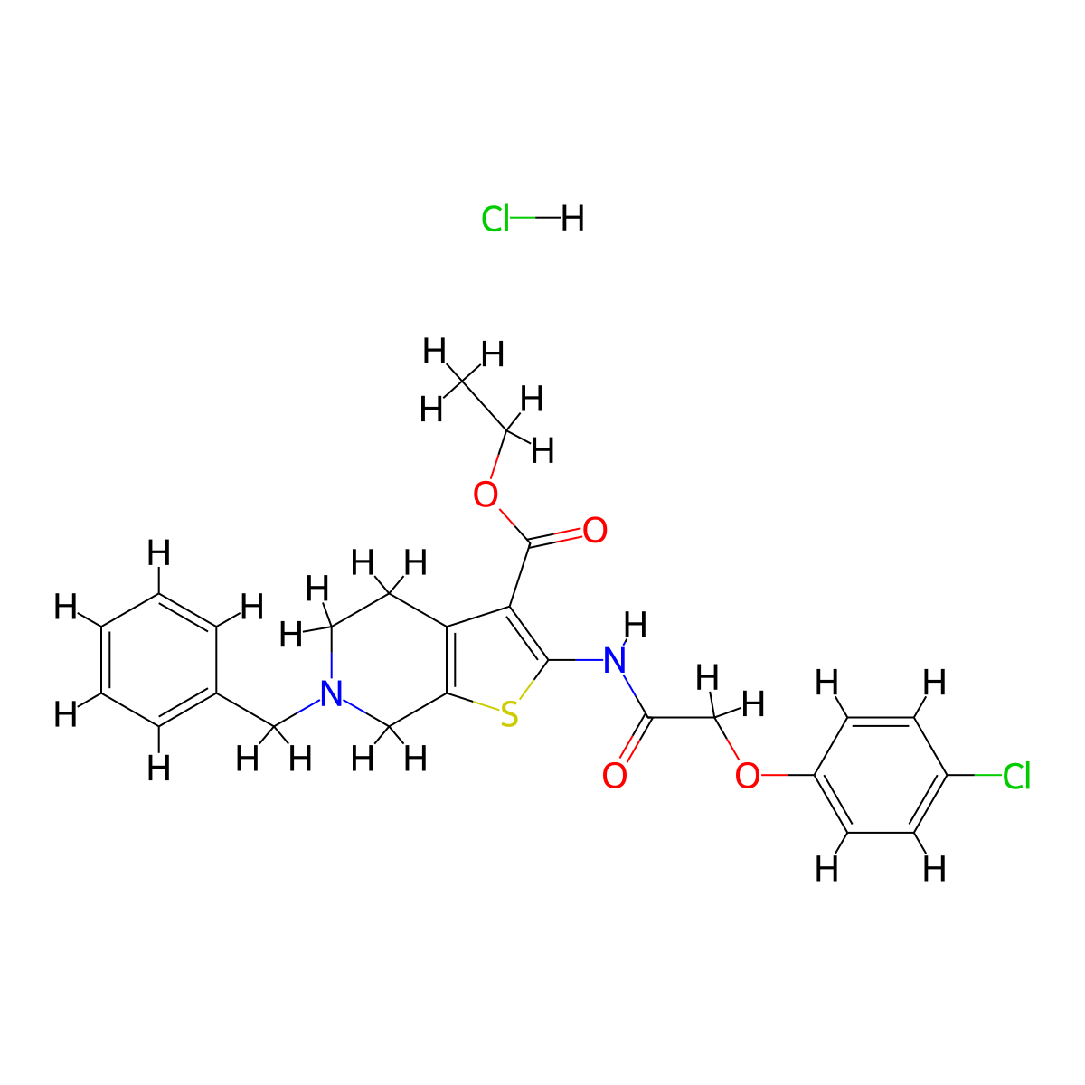 Ethyl 6-benzyl-2-(2-(4-chlorophenoxy)acetamido)-4,5,6,7-tetrahydrothieno[2,3-c]pyridine-3-carboxylate hydrochloride molecular structure, CAS 1216453-59-6